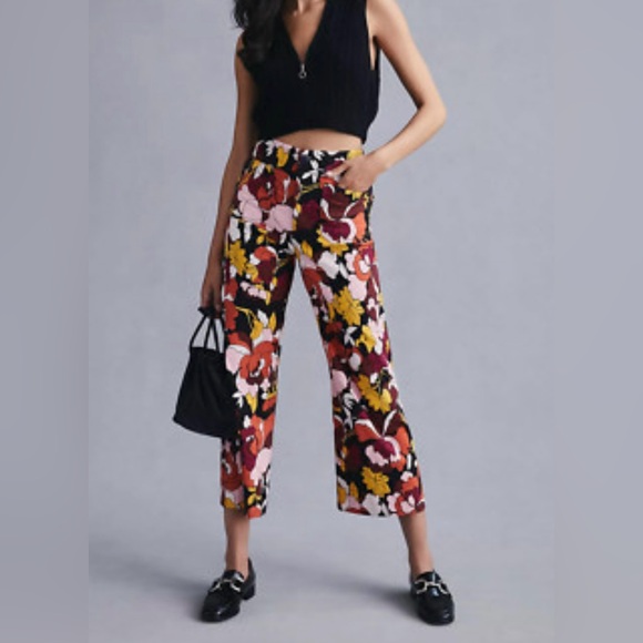 Anthropologie Maeve The Colette Multicolor Floral Wide, Cropped Pants, Size 30 - Picture 13 of 16